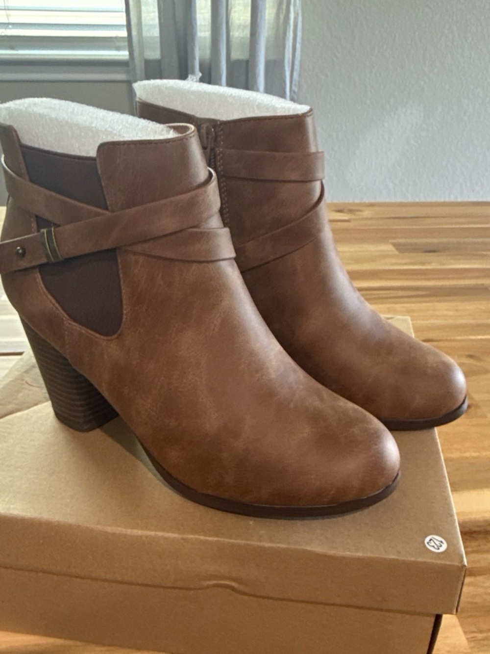 Women’s Brown Ankle Booties with Stacked Heel